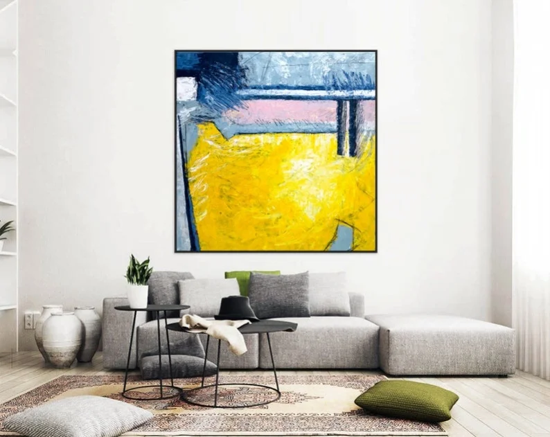 

Reinforce Wall Art Expressionism Yellow And Blue Modern Painting Wall Art On Canvas Large Acrylic Canvas Abstract Painting
