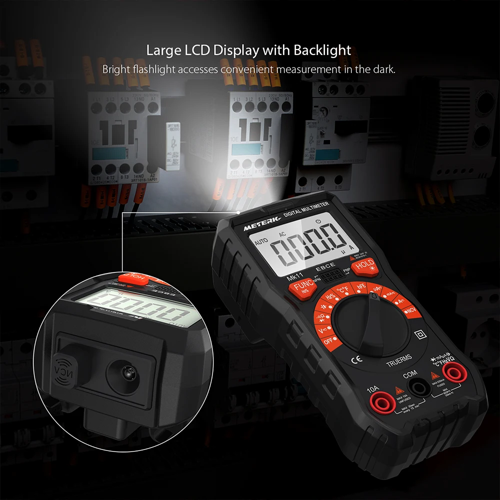 

Meterk Multimeter RMS Auto Ranging Non Contact Voltage Multi Meter Current Resistance Capacitance Frequency Temperature Tester