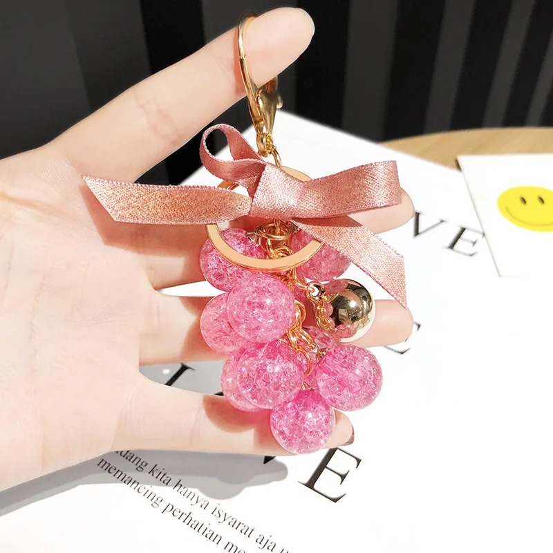 

New Fashion Quicksand Crystal Grape Chain Keychain Bowknot Grape Key Chain Jewelry Car Bag Lovers Key Ring