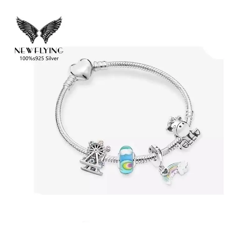 

100% 925 Sterling Silver pan Bracelet Rainbow series snake Amulet Bracelet women's intimate original DIY amulet jewelry