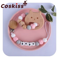 coskiss food grade beech wooden animal silicone teether letters baby rodent bracelet nursing infant pacifier clips set gift