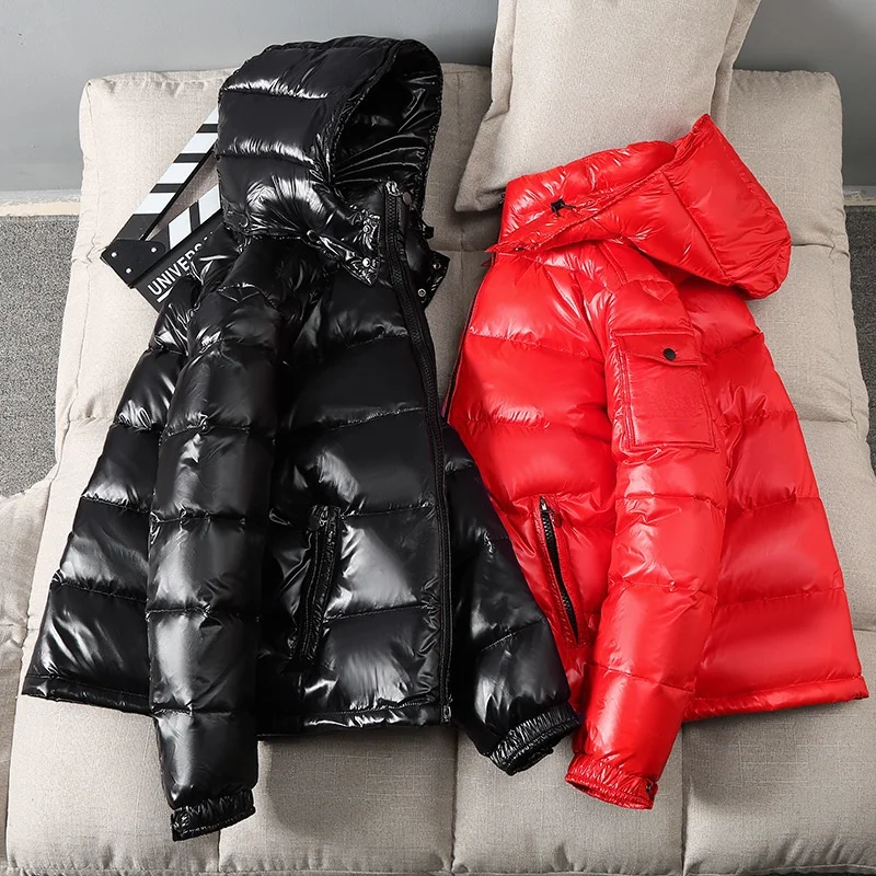 Men's Jacket Down Jacket Winter Hooded Thick High Quality Solid Color Tooling Cotton Bright Face Couple Jacket