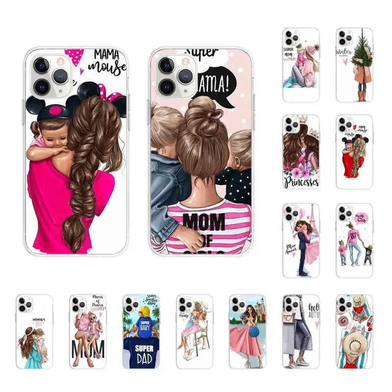 

Black Brown Hair Baby Mom Girl Queen Phone Case Hull for iphone 13 11pro MAX 8 7 6 6S Plus X XS MAX 5 5S SE XR Fundas Capa