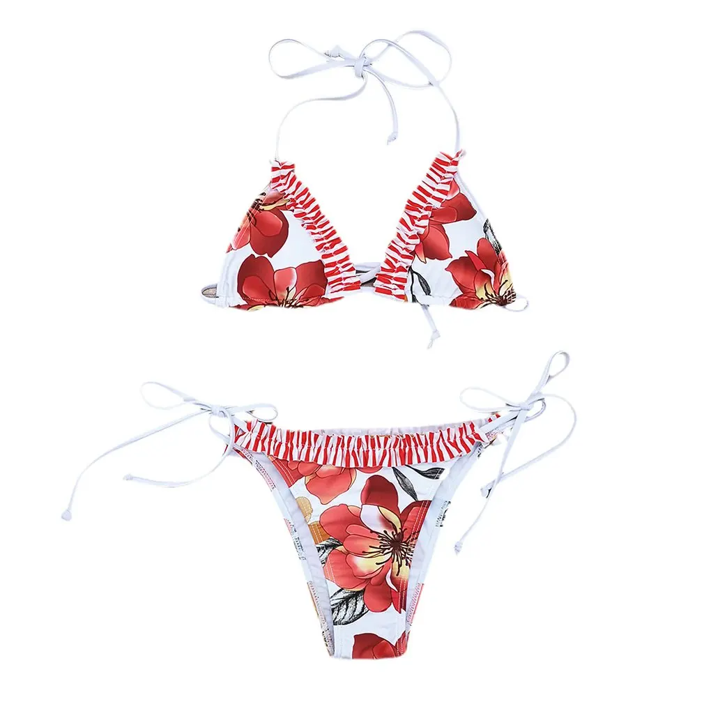 Милый модный женский купальник бикини сексуальный купальный костюм с лямкой на