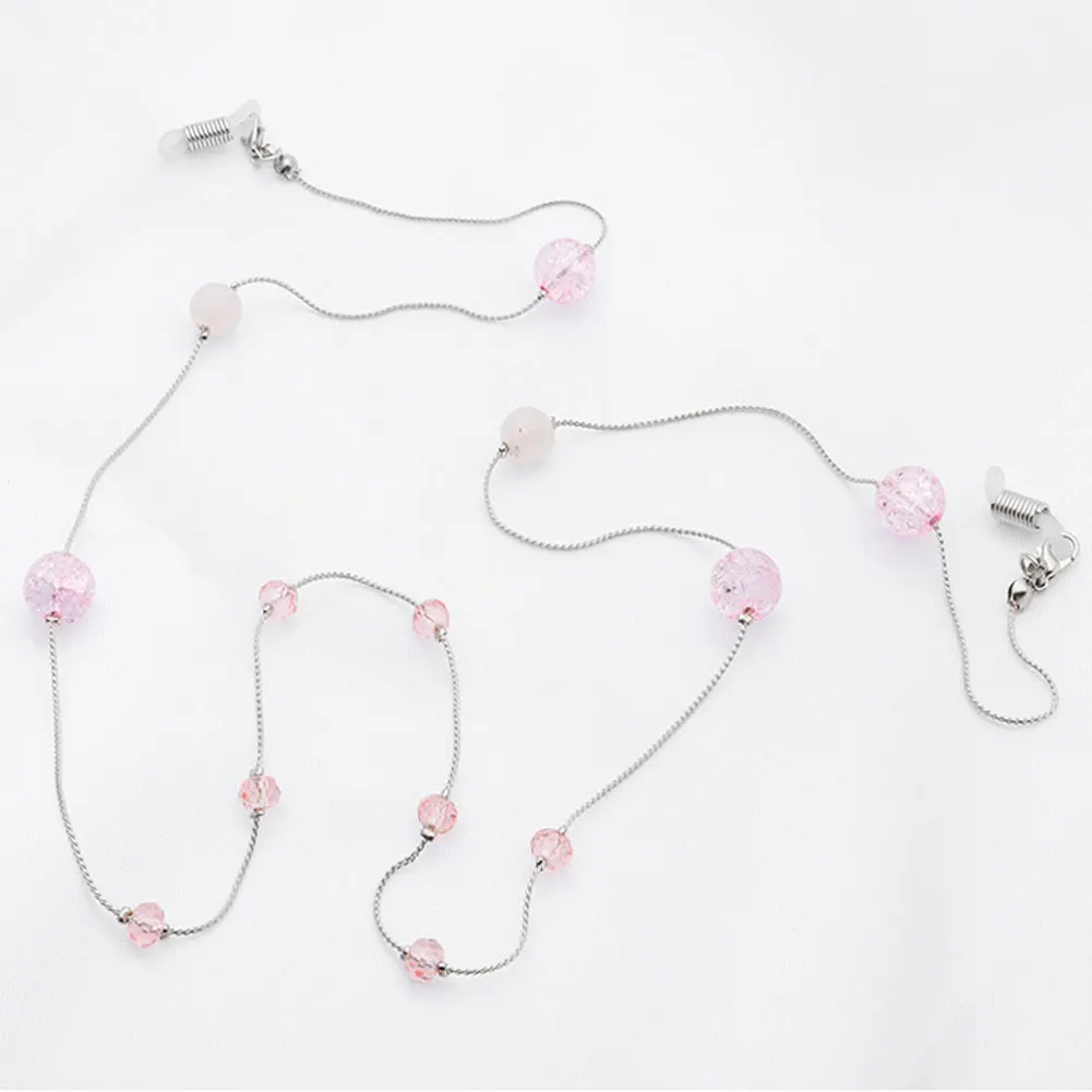 Цепочка для очков женская шнурок солнцезащитных с розовыми хрустальными