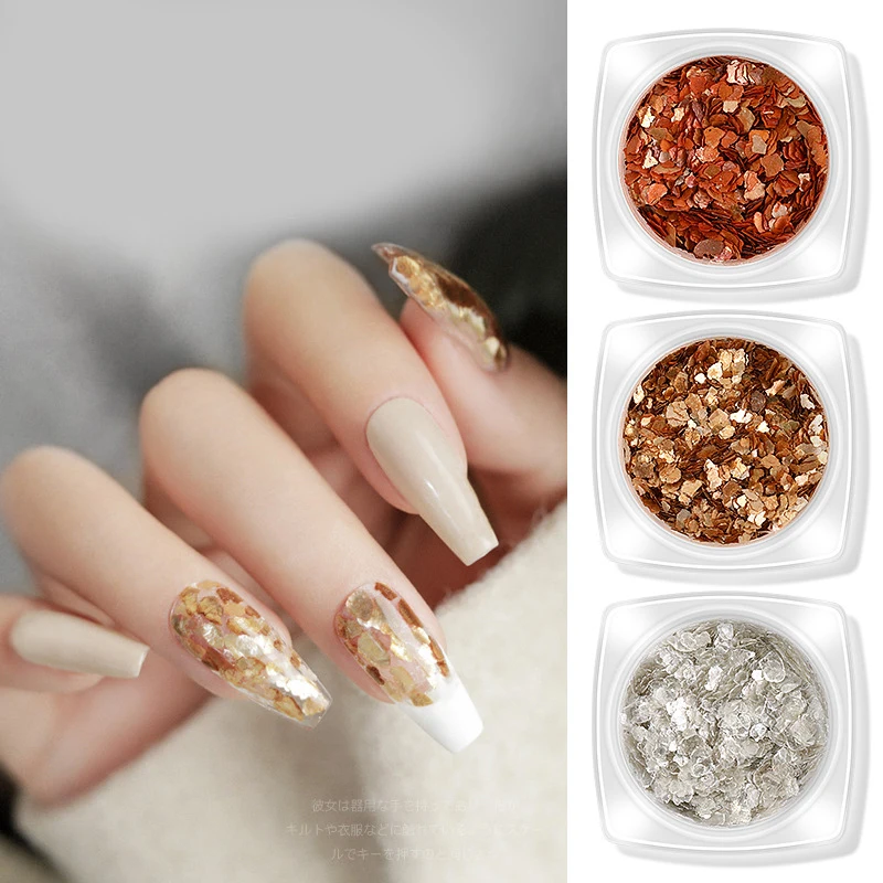 

Mica Sparkle 3D Nail Charms Glitter Sequins Irregular Marble Metal Slice Ultra Thin Shimmer Flakes Pigment Nail Art Decor
