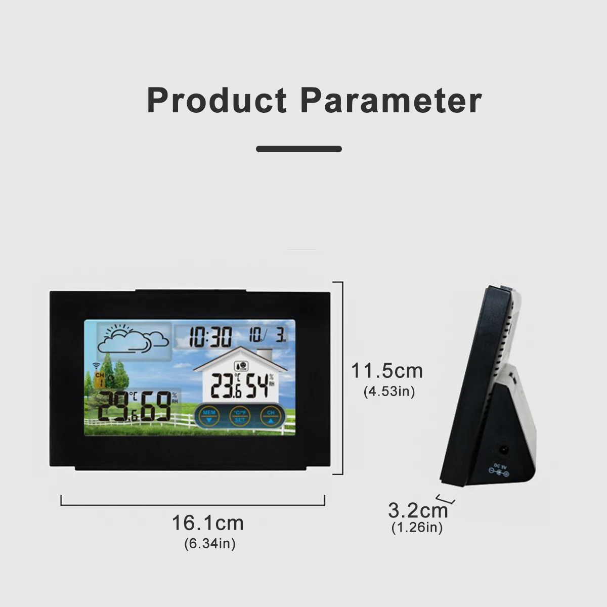 

Touch Screen Wireless Weather Station Alarm Clock Outdoor Indoor Temperature Humidity Measurement