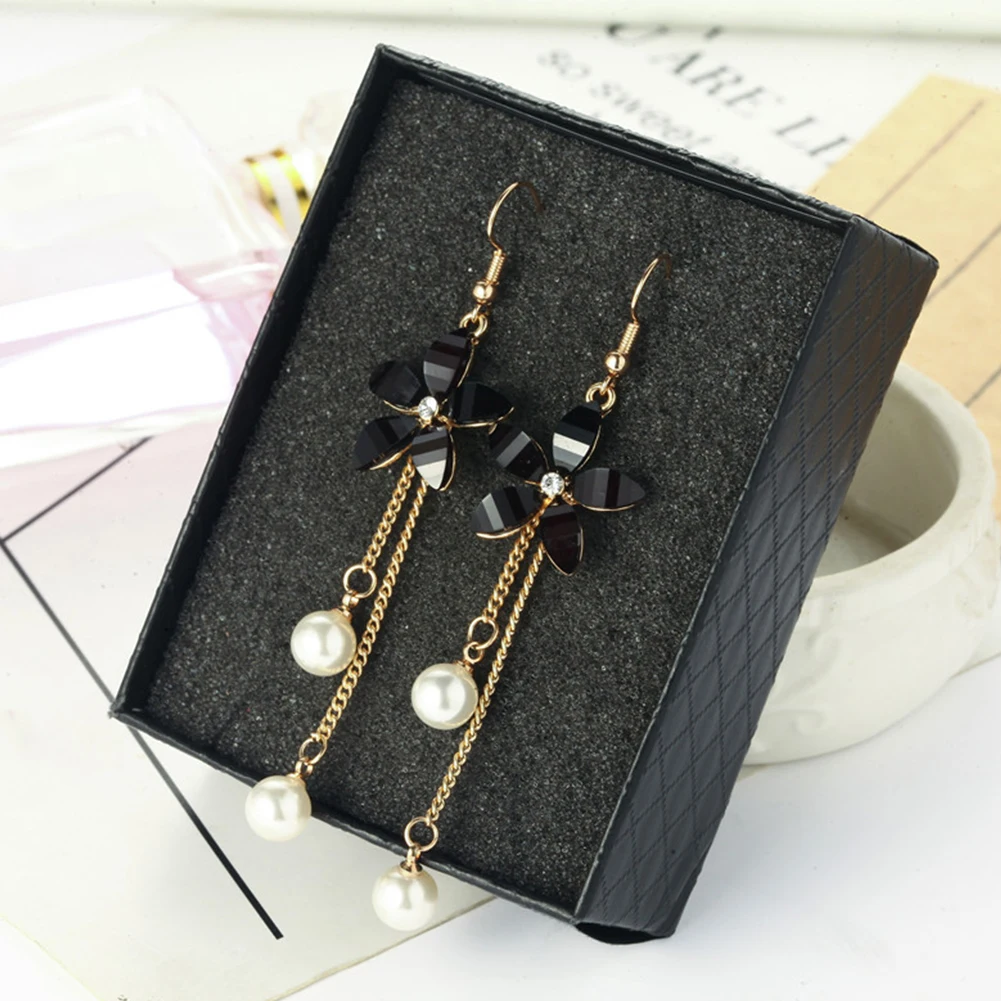 Женские серьги стразы цветок длинный искусственный жемчуг висячие ювелирные