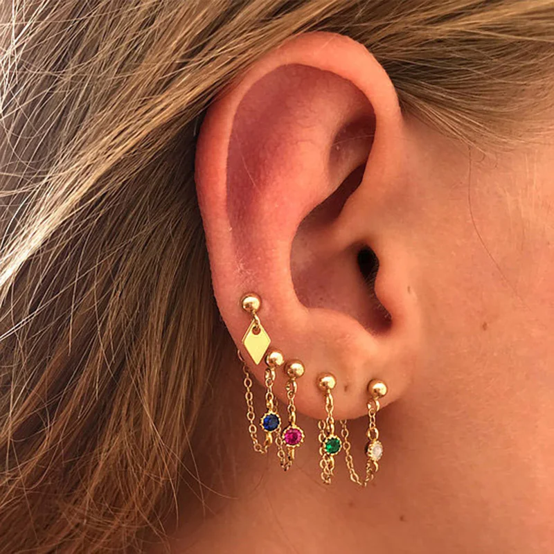 

2020 Boho Fashion Earrings Jewelry Multi-Element Colorful Crystal Geometric Set Stud Earring Gift For Women Wholesale E0139