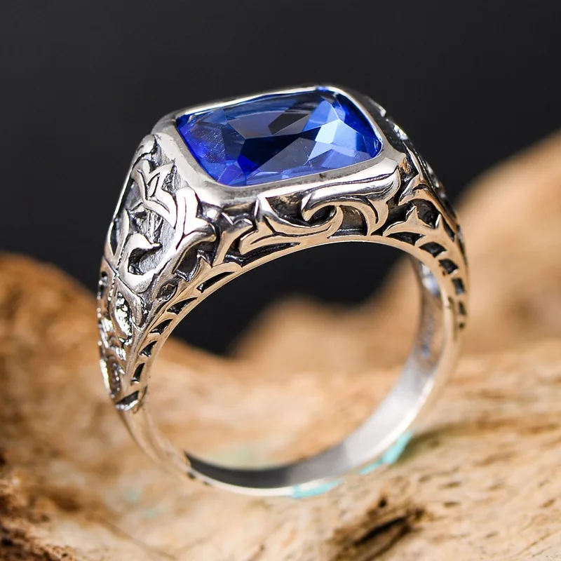 BALMORA, 925 пробы, серебряные Модные кольца с синим кристаллом для мужчин, привлекательный подарок для влюбленных, мужские свадебные кольца, хорошее ювелирное изделие, Anillos