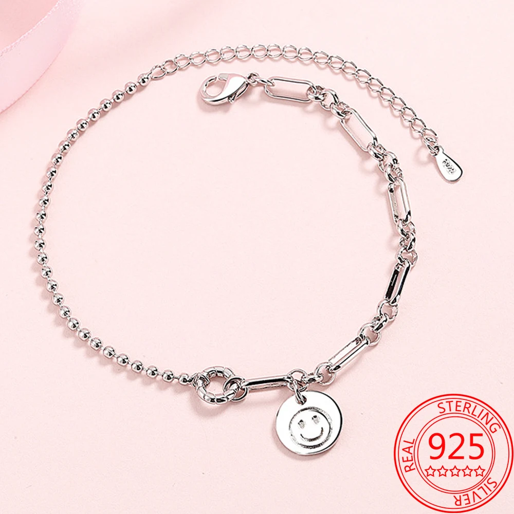 Популярная цепочка из серебра 925 пробы с счастливым лицом удачи звеньевая