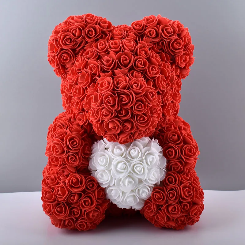 

Hot 40cm Artificial Rose Heart Teddy Bear Handmade Bear of Roses For Women Valentine's Day Wedding Bithday Gift Drop Shipping