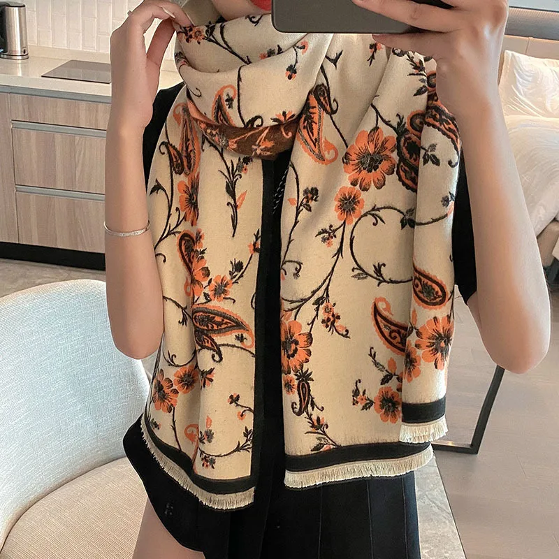 

Autumn and Winter Extended Cashmere Scarf Female Decoration Air-conditioned Room Shawl Wild Jacquard Short Beard Tassel Scarf