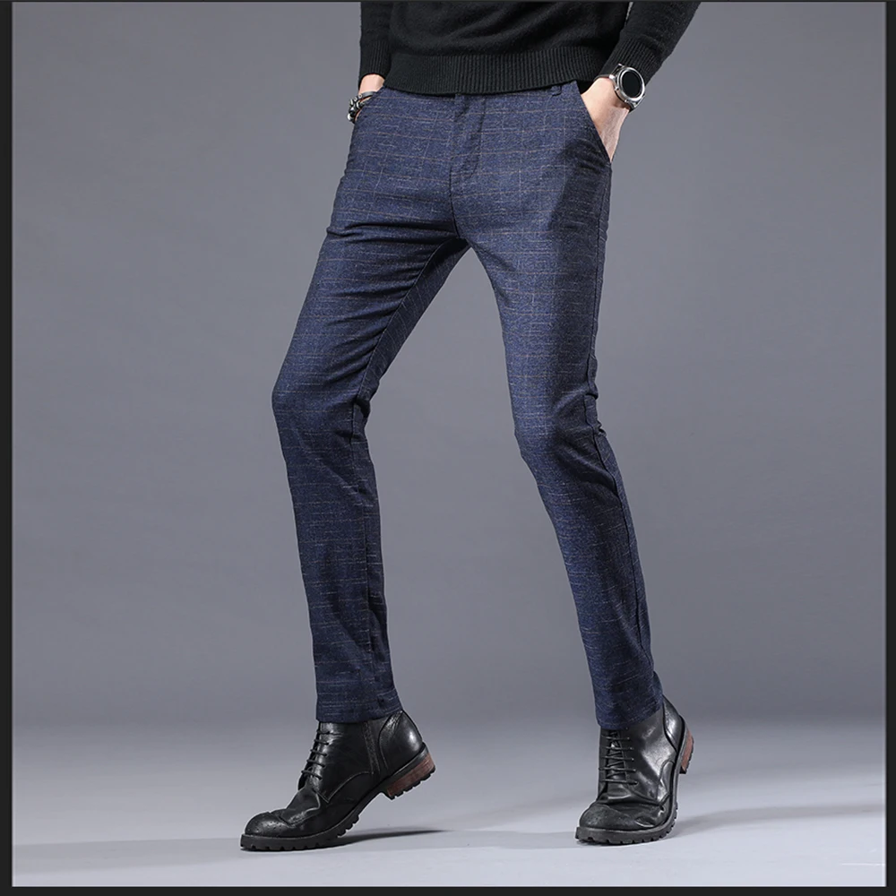 Мужские повседневные брюки для бега Классические облегающие в клетку хлопковые
