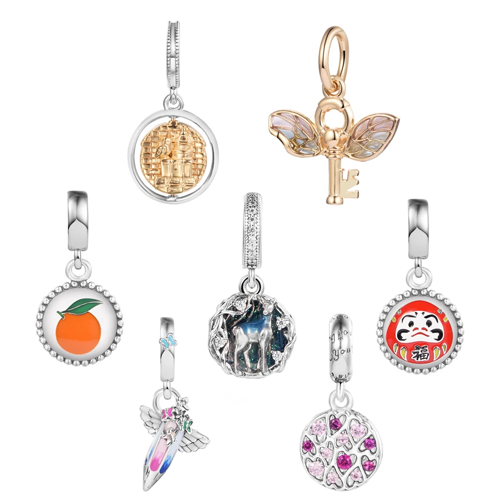 

CKK Fit Pandora Bracelets Spinning Pumpkin Winged Key Charms Sterling Silver 925 Original Beads for Jewelry Making DIY Women