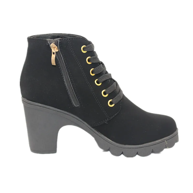 Женские ботинки в байкерском стиле на толстом каблуке черные Martin ботильоны