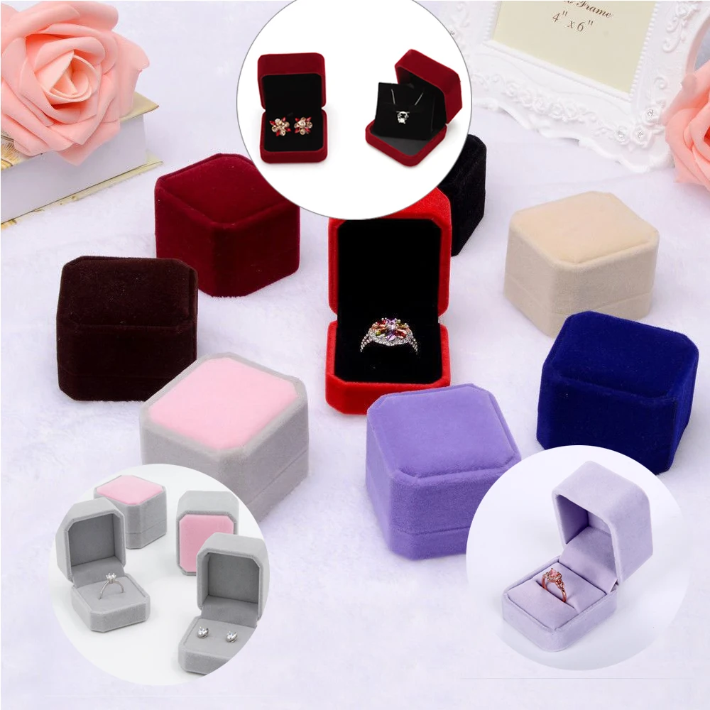 

Square Velvet Jewelry Box Ring Holder Gift Packaging Marriage Storage Organizer Casket Earring Display Stand Wedding Wholesale