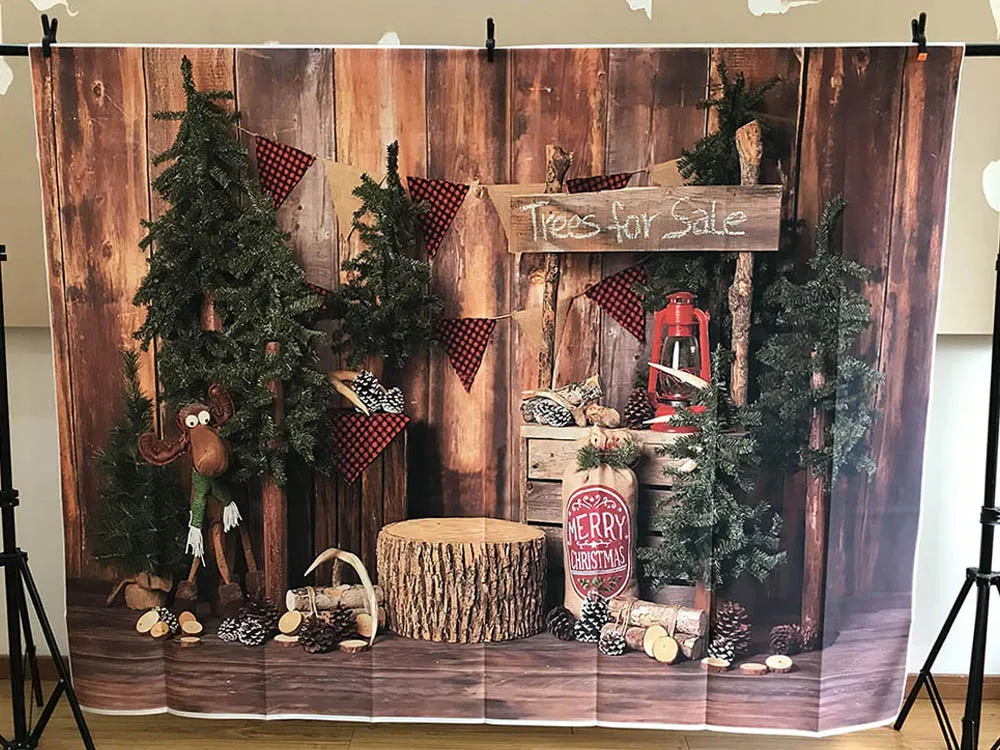 Рождественская фотография фон ретро винтажная деревянная стена елка для