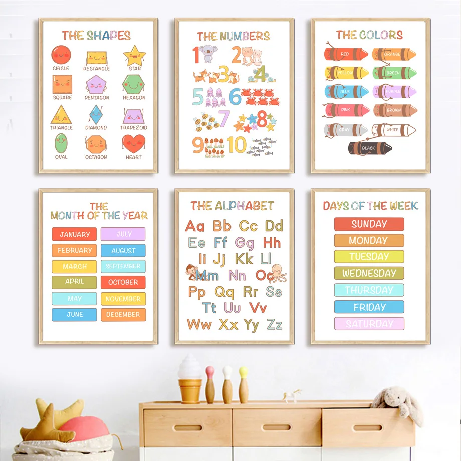 

Nursery Alphanumeric Graphics Color Month Wall Art Canvas Painting Nordic Posters And Prints Wall Pictures For Kids Room Decor