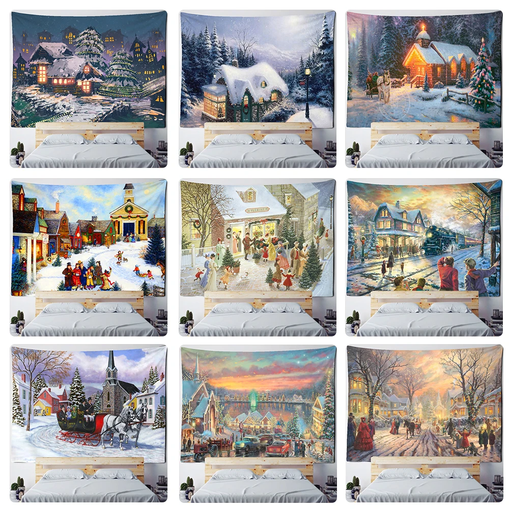 

Christmas And New Year Dance Party Tapestry Wall Hanging Holiday Gift Snowman Oil Painting Art Room Home Decor