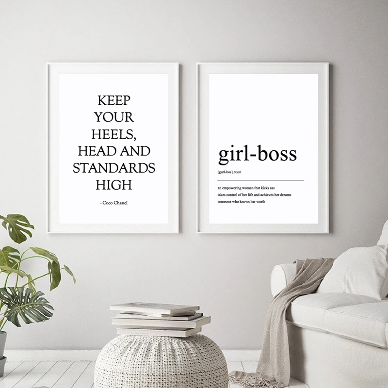 Черно белая картина с цитатами девушки босса Современная печать холст живопись