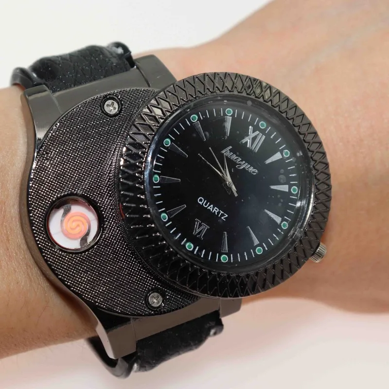

New 2020 Men Wristwatches USB Charging Windproof Flameless Cigarette Lighter Watches Men Clock Reloj Hombre Relogio Masculino