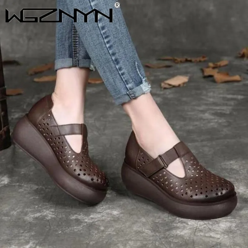 

Женские босоножки в стиле ретро; Новинка 2021 года; Женские босоножки из натуральной кожи; Летние туфли на плоской платформе; Босоножки из нат...