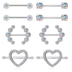 Хирургическая сталь сердце соска набор для пирсинга 14G с украшением в виде кристаллов с пирсингом Бар Лот язык колец очаровательное Ювелирное Украшение для пирсинга соска