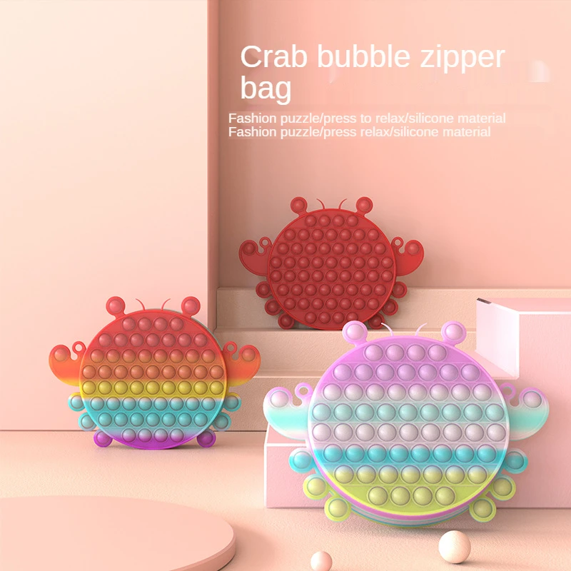 

Pop It Stress Relief Squeeze Fidget Rainbow Push Bubble Antistress Toys Children Sensory Toys Crab Stationery Cosmetic Handbag