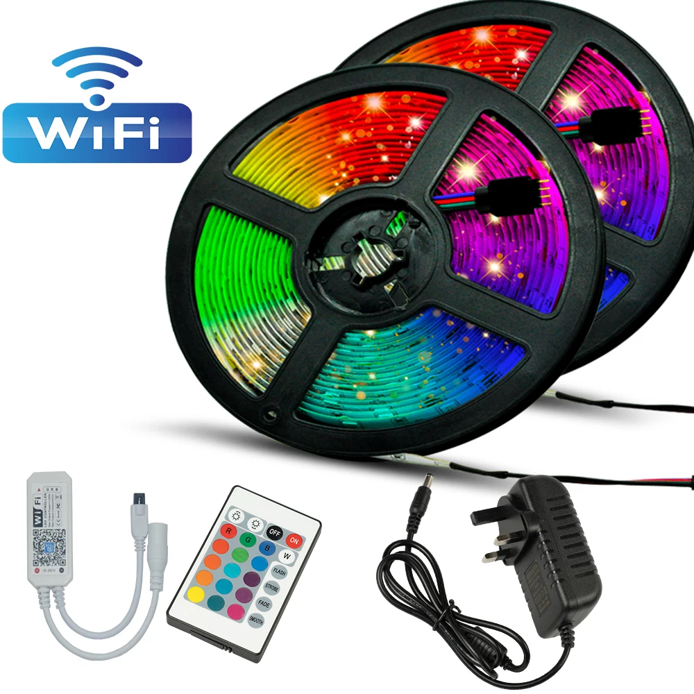 

LED Strip Lights WIFI Controller DC12V RGB 5050 Flexible Ribbon 5M 7.5M 10M 15M 20M No Waterproof Luminous Tape Diode Background