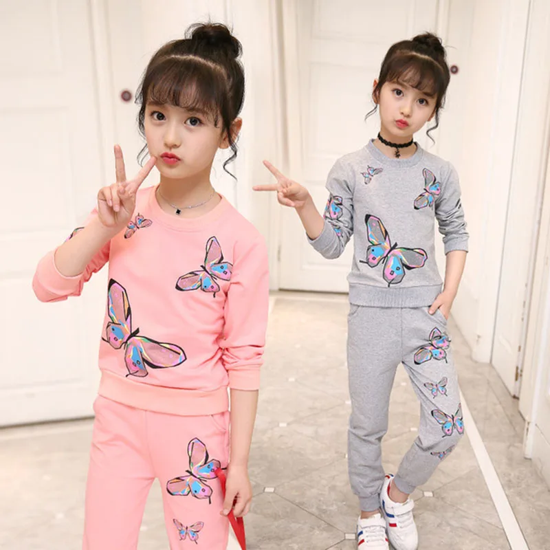 

Girls Clothing Sets Autumn Spring Children Sports Suit Cotton Print+T-Shirt Stretch Pants Girls Clothes Set 4 6 8 10 12 14 Years