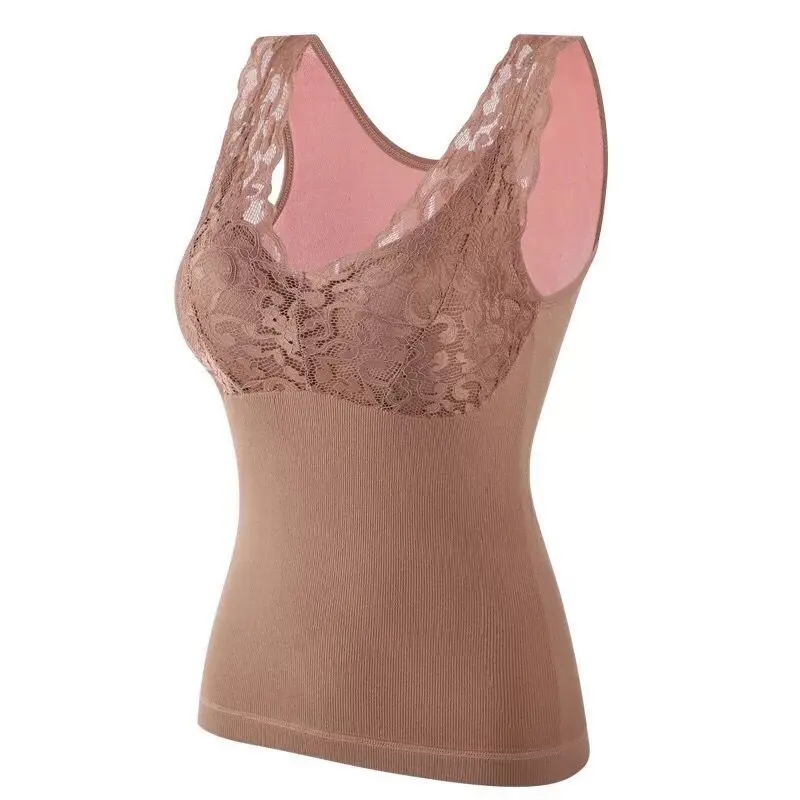 

Winter Women's Thermal Underwear Plus Velvet Thickening Base Warm Vest Top Ladies Lace Sling Waistcoat Warm Clothing Elegant