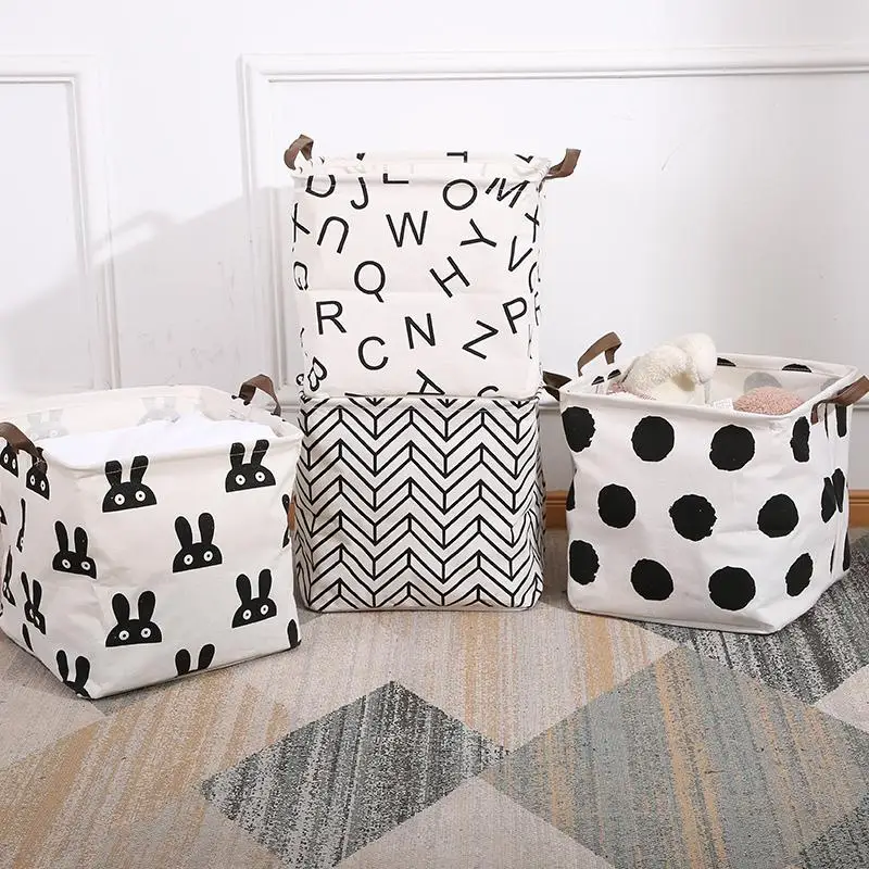 

New style large cotton folding laundry basket cotton linen toy storage box square storage box waterproof dirty clothes hamper
