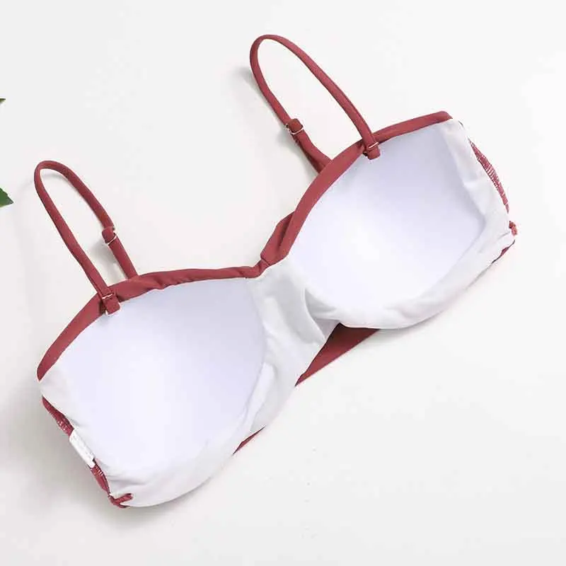 

2021 New Solid Cross Bikini Swimsuit Women Push Up Bikini Set Bandeau Swimwear Bathing Suit Beach Pool Brazilian Biquini Female