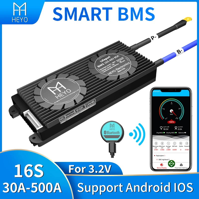 HEYO UART RS485 CANbus Bluetooth Smart 3 2 V LiFePO4 Lipo LFP 16S 48 40A 60A 80A 100A 120A 150A 200A 250A 400A батарея