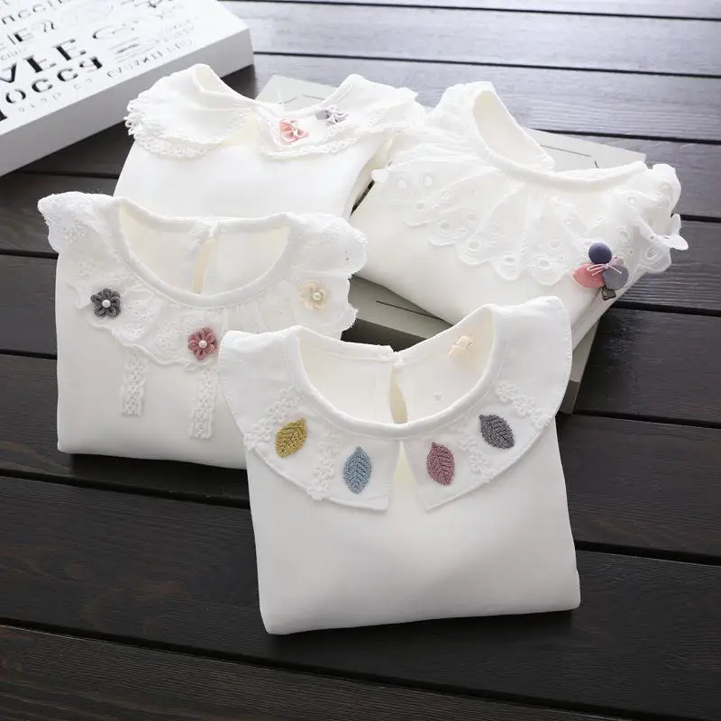 Блузка для маленьких девочек Сезон весна-осень Детская рубашка Блузки с длинными