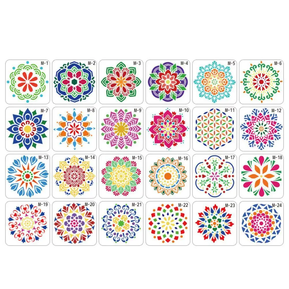 

24 Pcs/set 130x130mm Mandala Templates Layering Stencils Painting Scrapbook Embossing Decorative Dot Rock Coloring A3H1