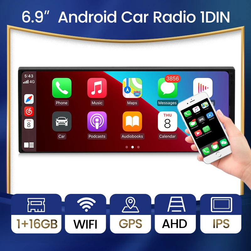

Автомобильный мультимедийный плеер на Android, 6,9 дюйма, 1DIN, универсальный головной приемник с GPS-навигацией, радио, аудио, стерео, поддержка DSP, ...
