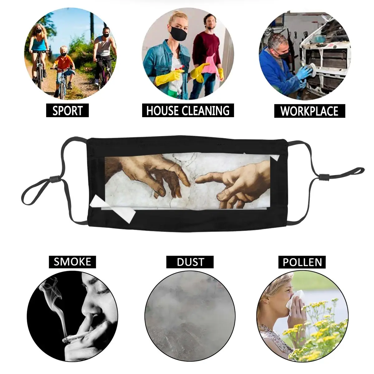

Hand Of God The Creation Of Adam Unisex Reusable Mouth Face Mask Anti Haze Dustproof Protection Cover Respirator Mouth Muffle