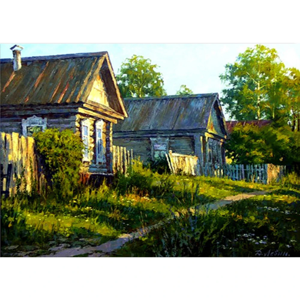 3D Алмазная мозаика деревенская дорога полная круглая алмазная живопись дома