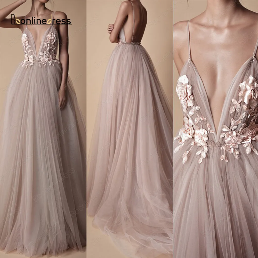 Вечернее платье Bonlinedress с тонкими бретелями, глубоким вырезом в форме буквы V и аппликациями, линия А, формальное платье для особых случаев, выпускное платье Vestido De Festa.