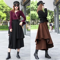 fashion woolen irregular long skirt high waist mid length pastel goth brown skirt plus size womens clothing