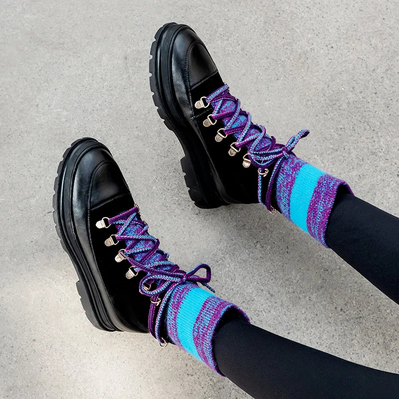 Online Multi Warna Fashion Musim Dingin Wol Sepatu Mewah Tampan Inggris Kulit Sol Karet Elastis All-Match Velvet Pendek Kaus Kaki Sepatu Bot Wanita