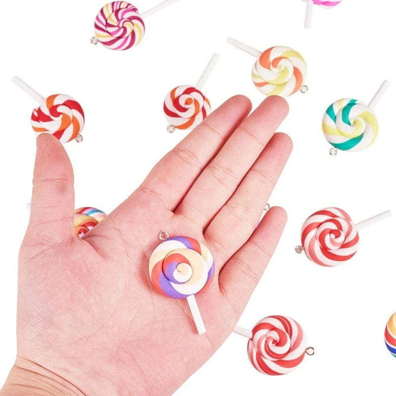 

100Pcs Colorful Lollipops Pendant Charms Big Size Rainbow Swirl Lollipop Crafts J78F