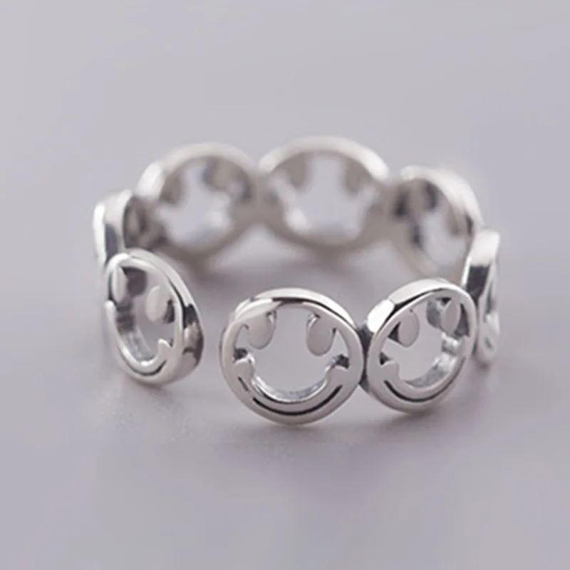 

Vintage Smile Face Finger Ring for Women Smiling Happy Rings Smiley Resizable Opening Rings Jewelry Open Adjustable Ring