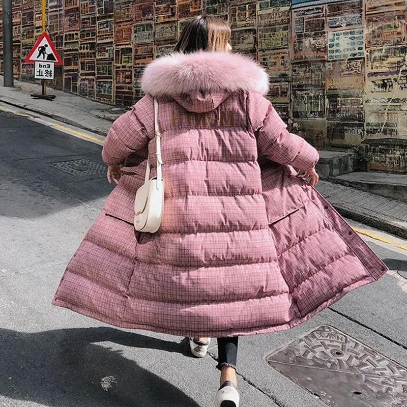 

2021 зимнее Новое Женское пальто с капюшоном большого размера, теплое пальто в клетку, длинное утепленное пальто с отстрочкой, цветная хлопко...
