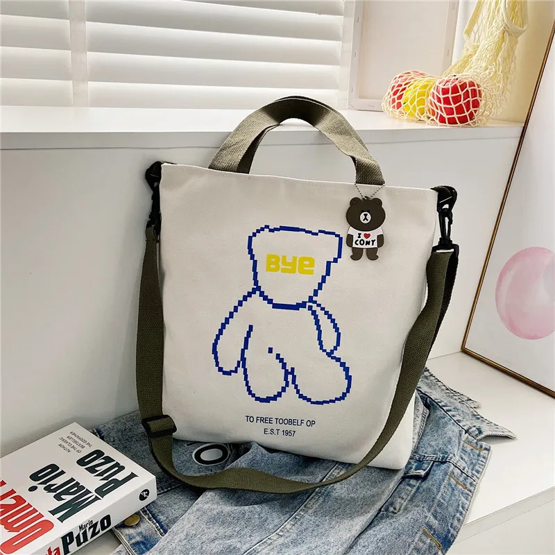 

Large-capacity Canvas Handbags New Fashion Cute Printed Shoulder Bag Literary Simple Zipper Crossbody Bags for Women 2021