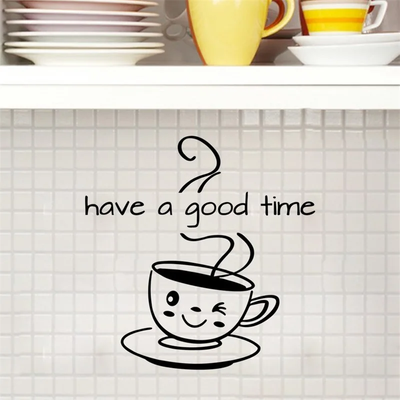 

Cute coffee cup Wall Sticker living room kitchen Coffee shop Home Decoration Decal have a good time Stickers removable wallpaper