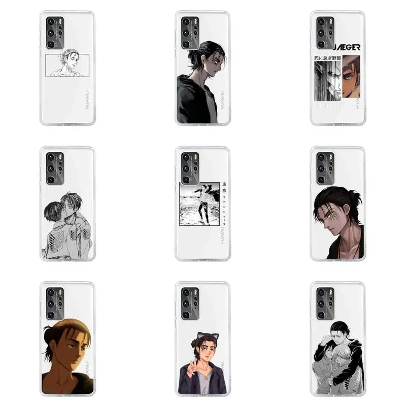 

Attack on Titan Eren Jaeger manga Phone Case Transparent For Huawei honor V 9 8 10 20 7 i S A C X pro lite play Soft TPU bags