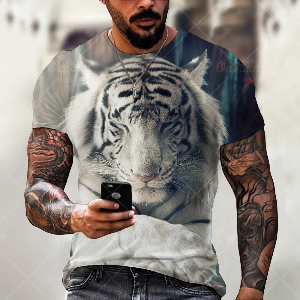 Летняя уличная мода Милая футболка с 3D принтом Тигра для мужчин и женщин